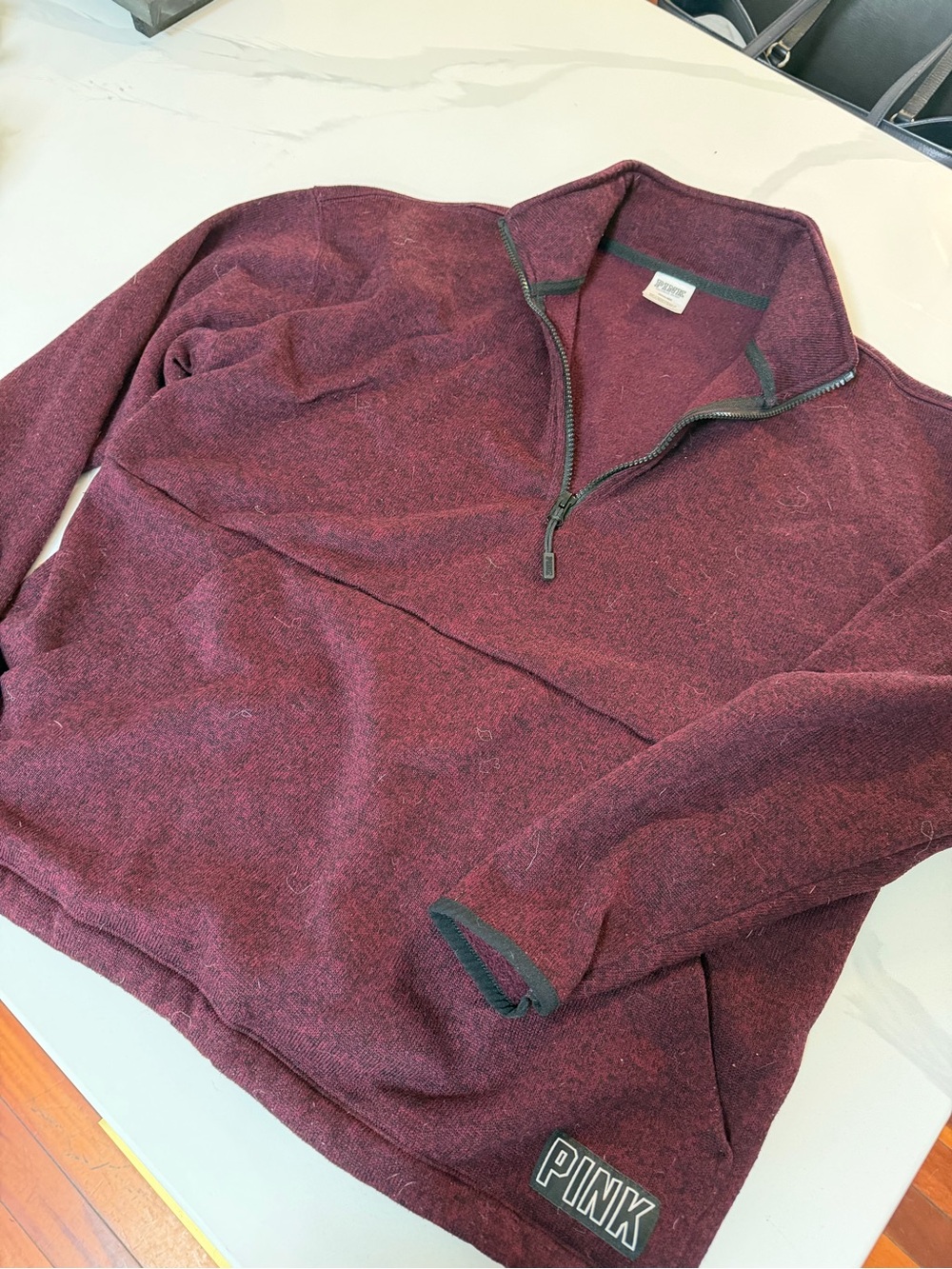 PINK Victoria's Secret Maroon Quarter-Zip Pullover Sweatshirt